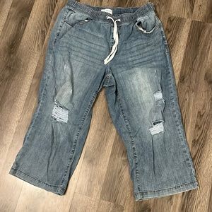 Lane Bryant 16 Mid Rise Wide Leg Distressed Crop jeans
